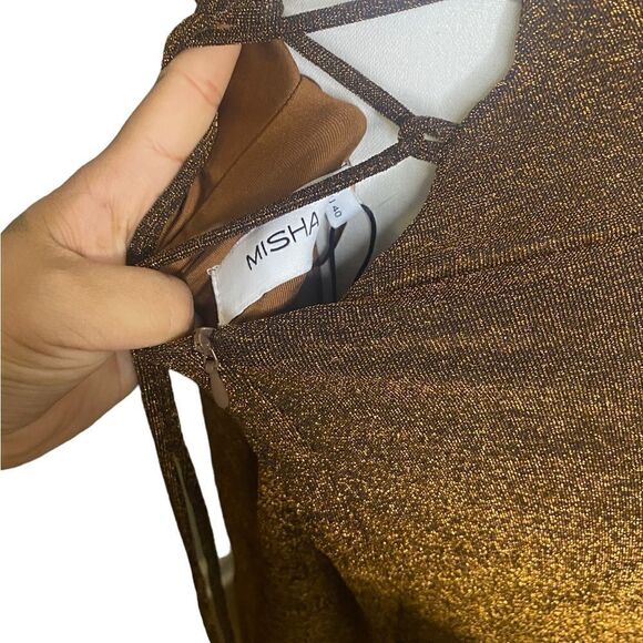 Misha Queenie Shimmer Halter Dress size Large Brown - Picture 13 of 13